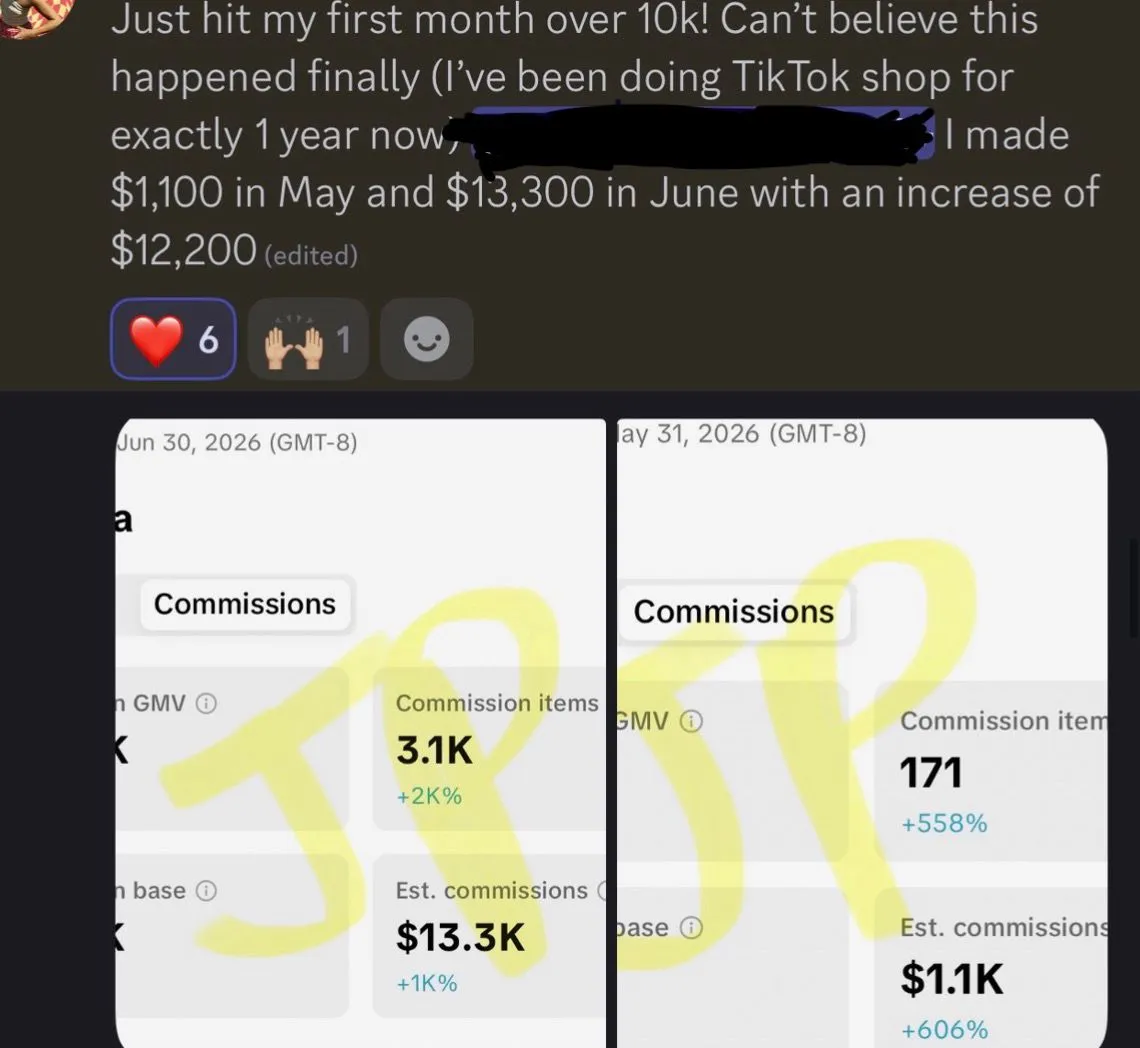 TikTok Shop Creator — $1,100 → $13,300 in one month (+$12,200)