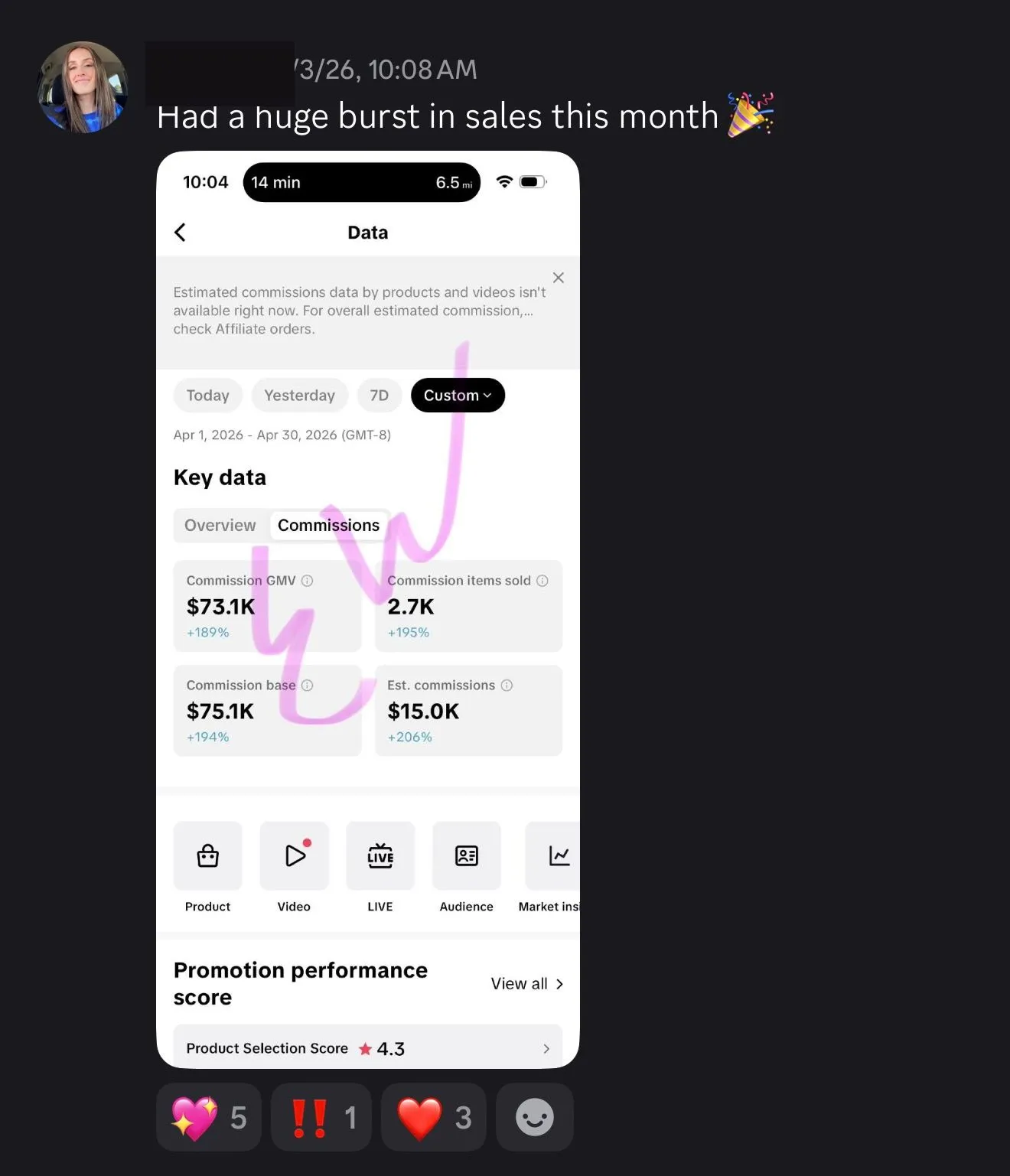 She made $15,000 in one month