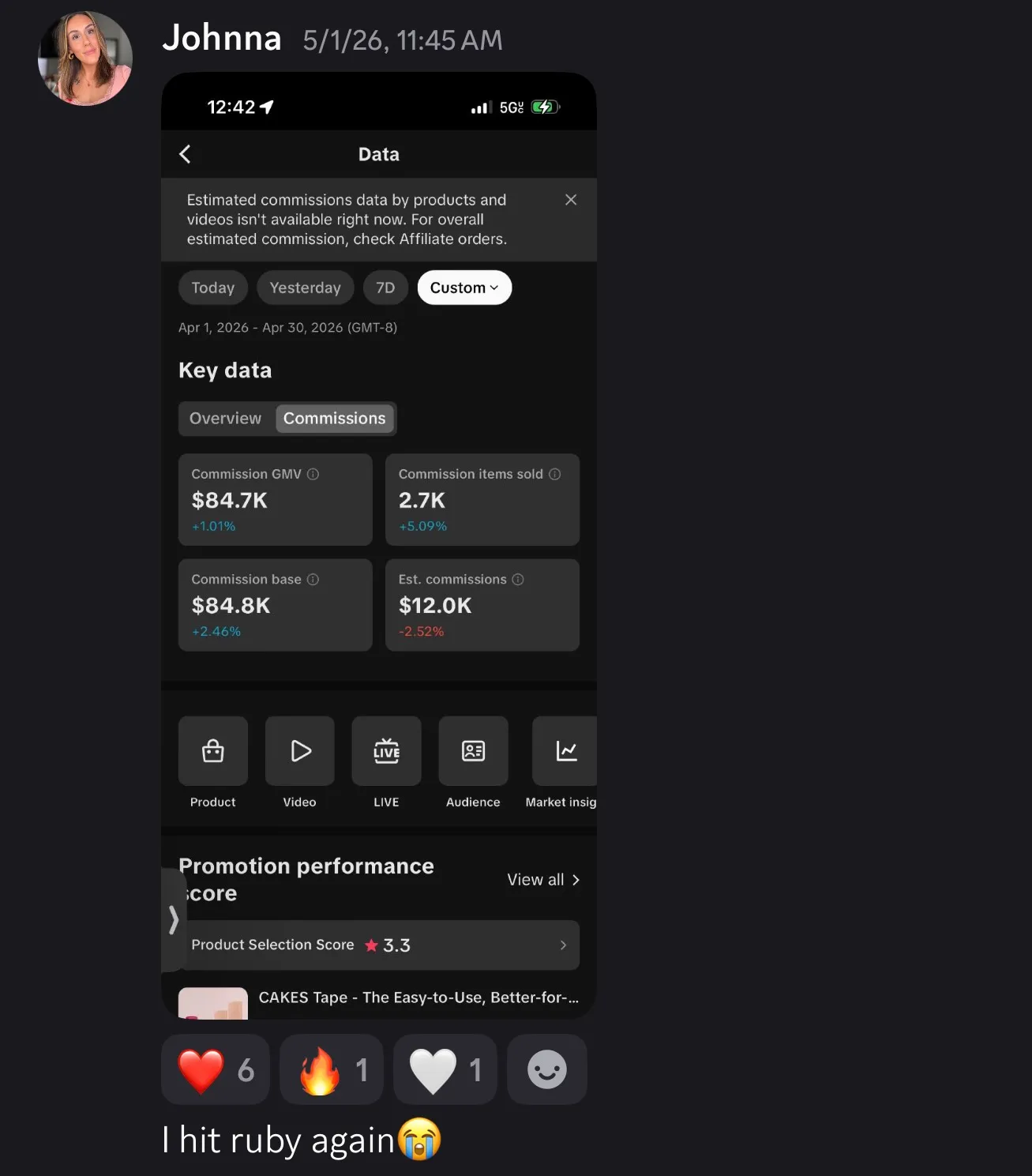 Johnna — $12,000 in commissions