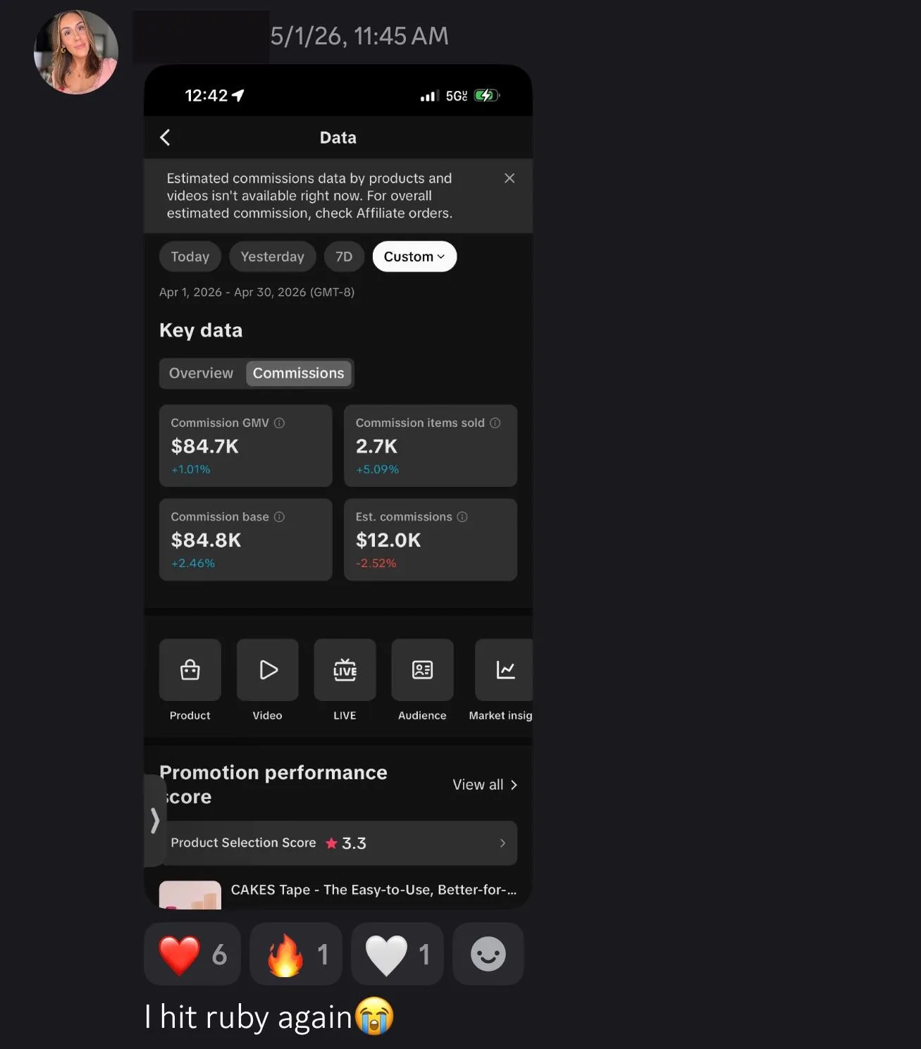 She made $12,000 in commission in one month