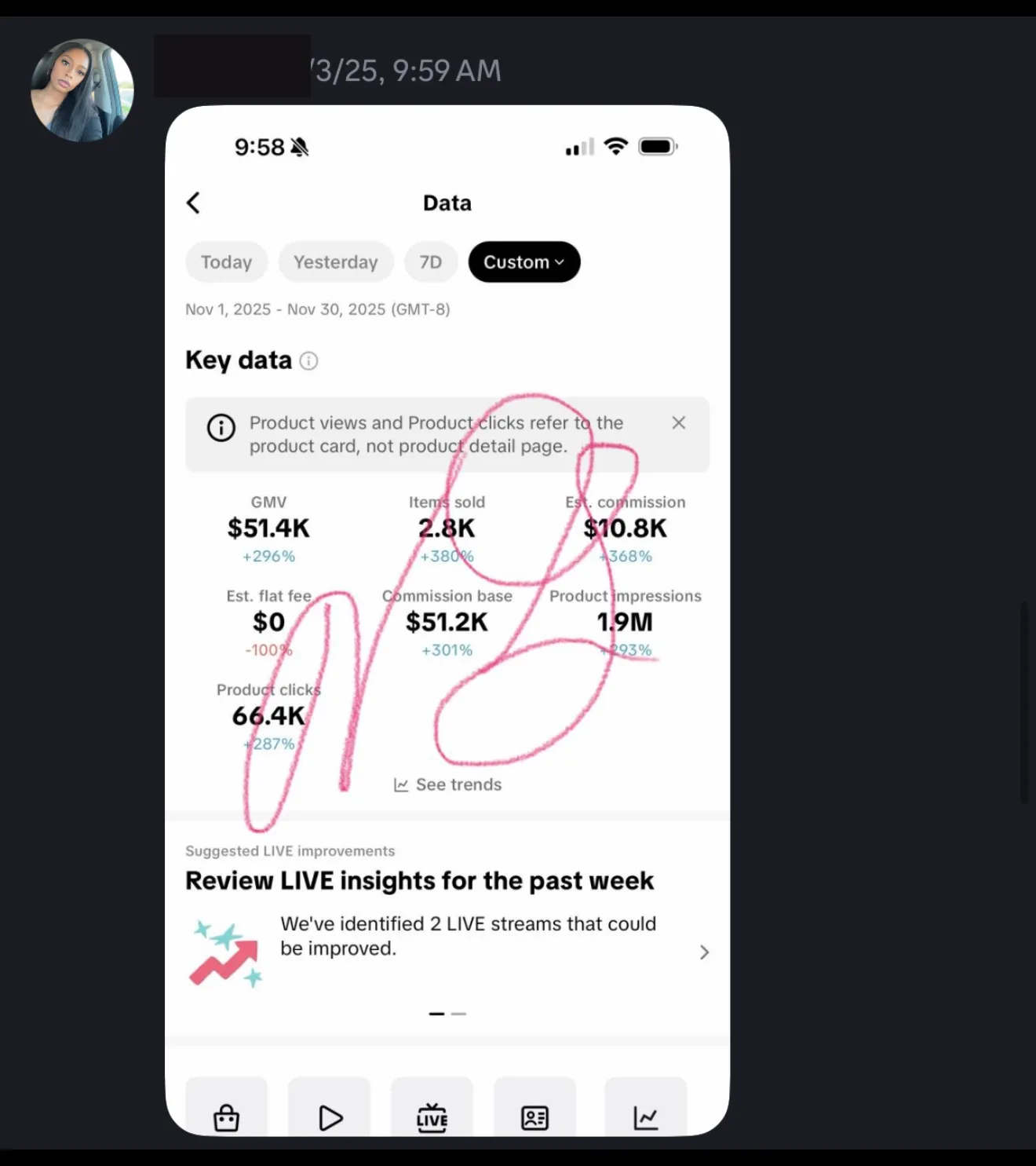 She made $10,800 in commission in one month