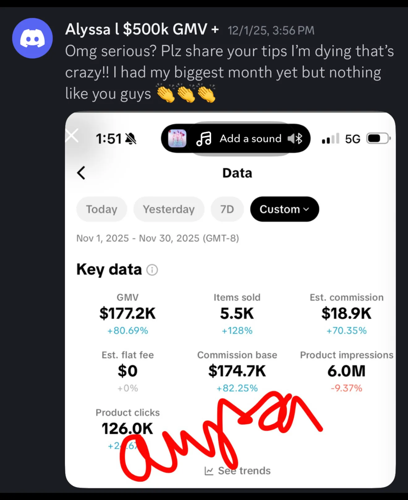 Alyssa — $18,900 in commissions off $177.2K GMV