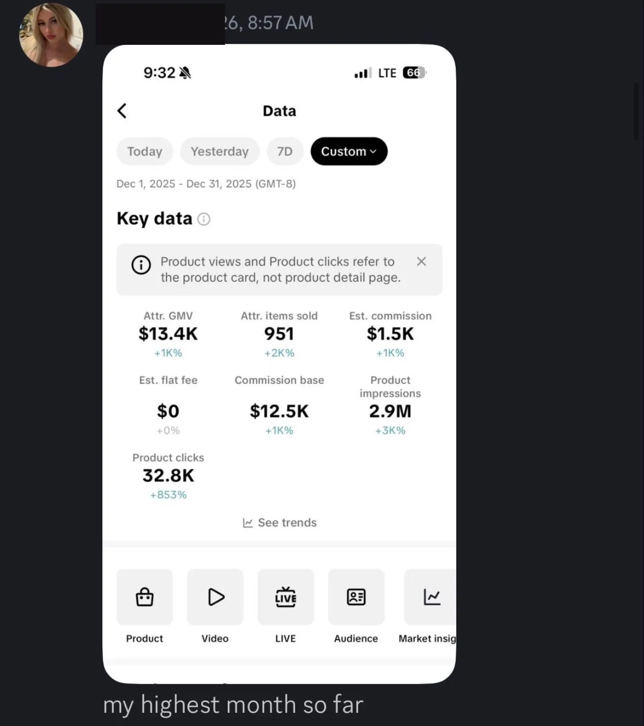 She made $1,500 in one month