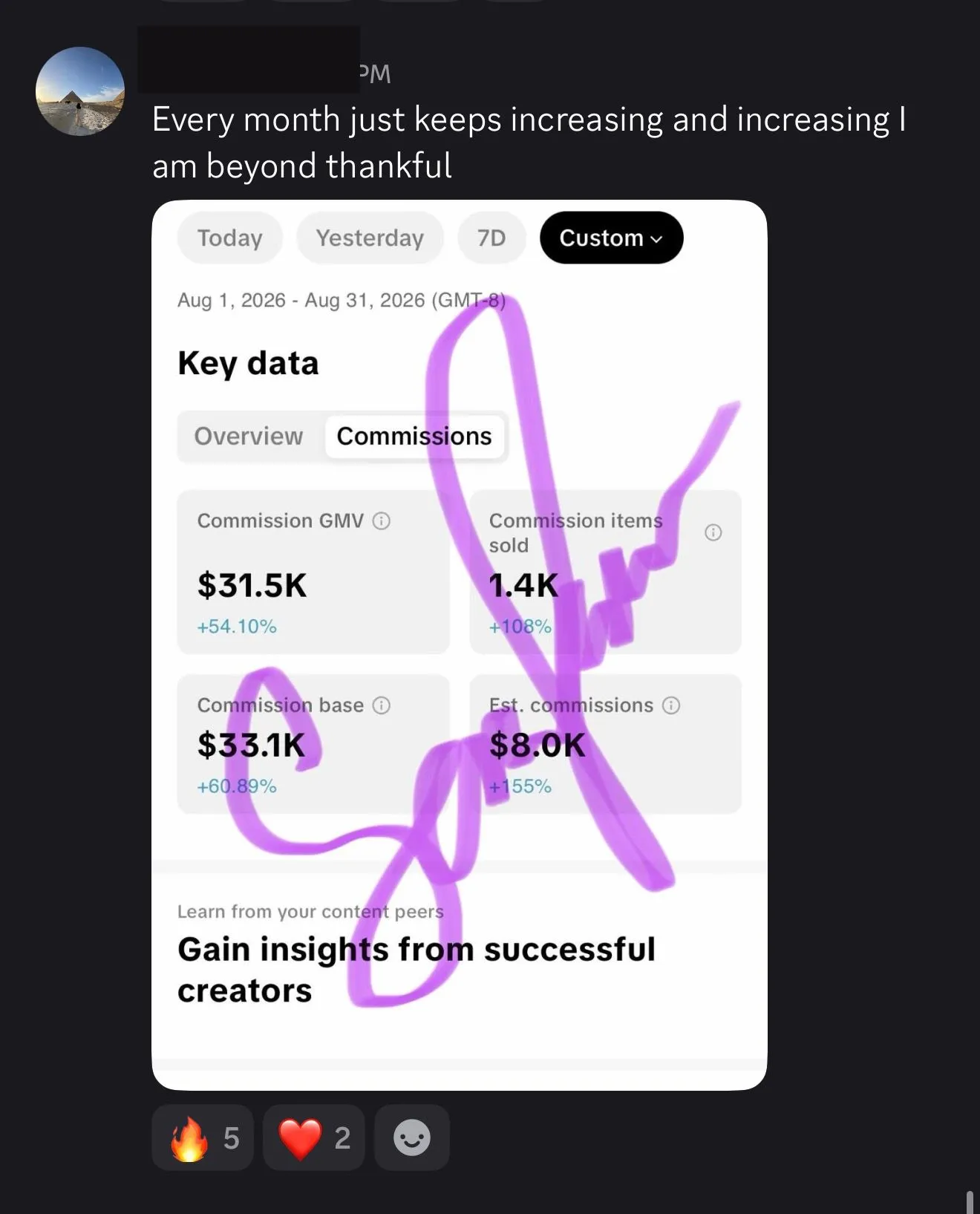 She made $8,000 in one month