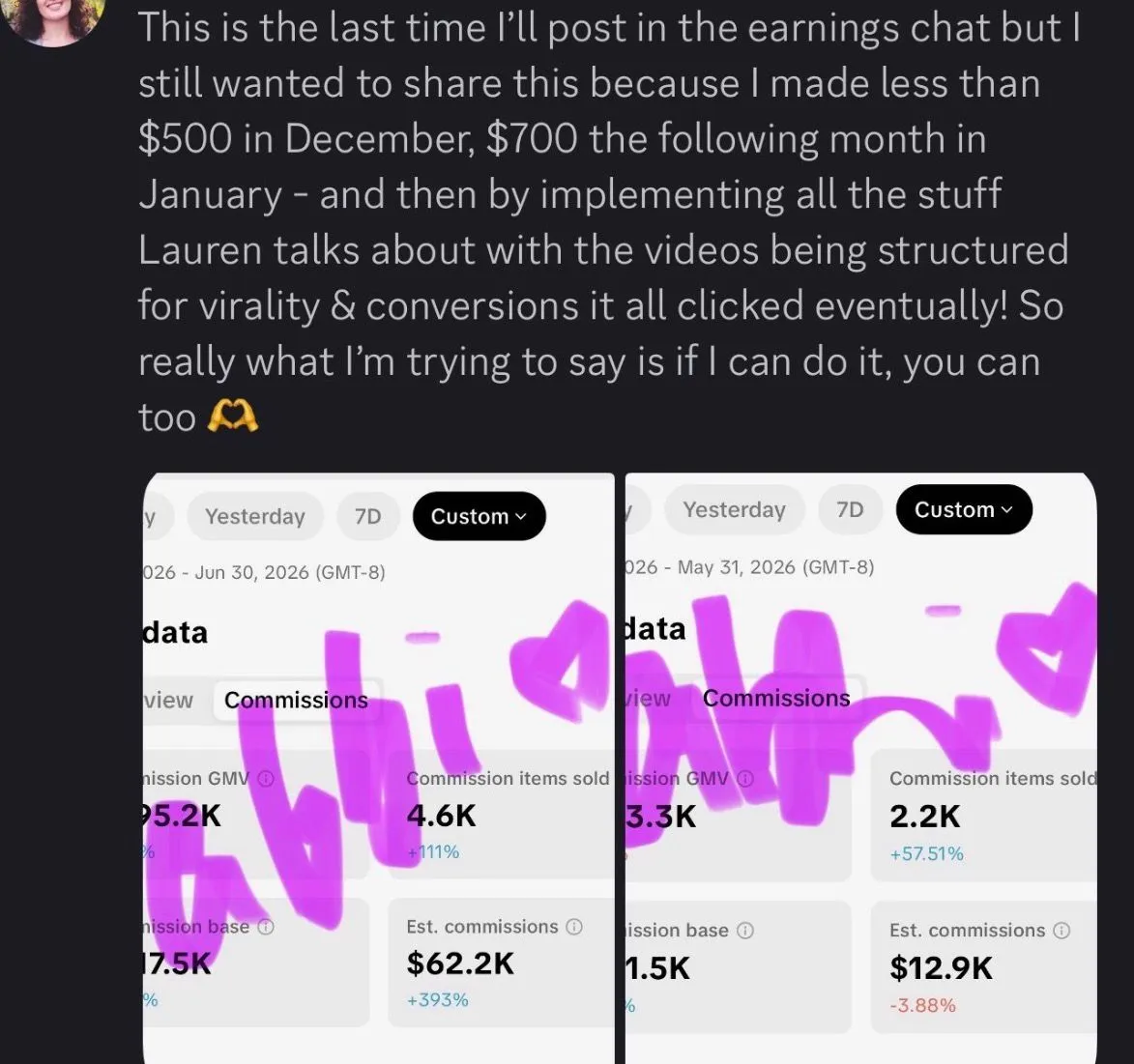 Abby — $500/mo → $62,200 in commissions (+393%)